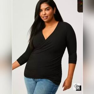 Torrid NWOT Black Ribbed Surplice Top - Size 2